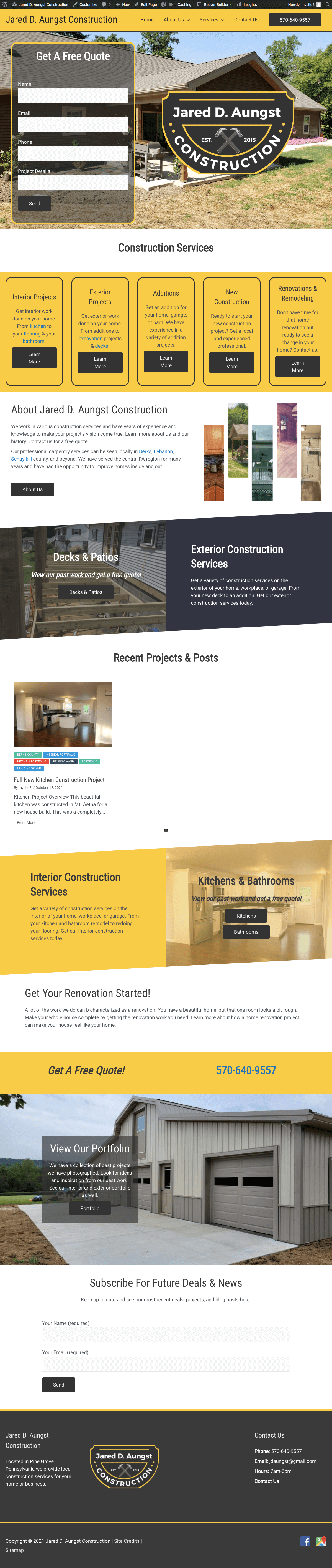 Homepage website design for construction company.