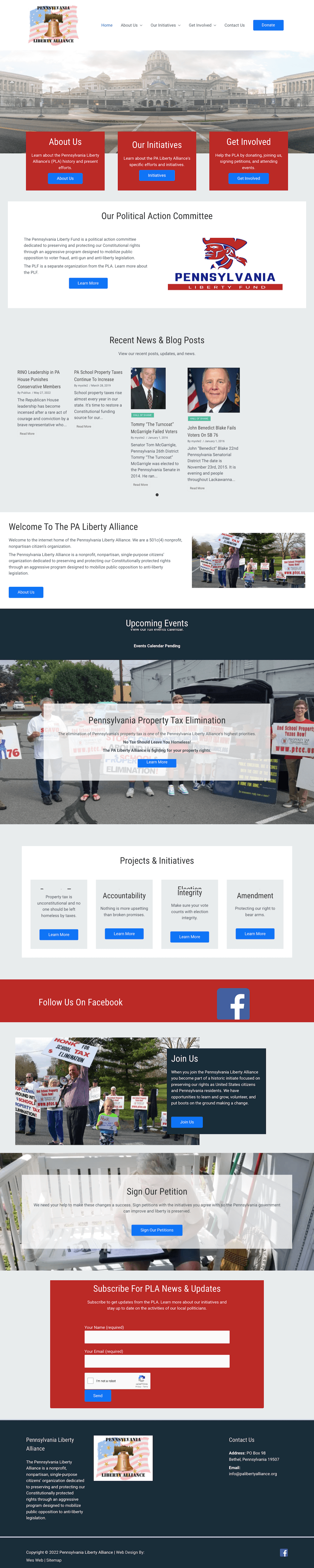 PA Liberty Alliance home page web design.