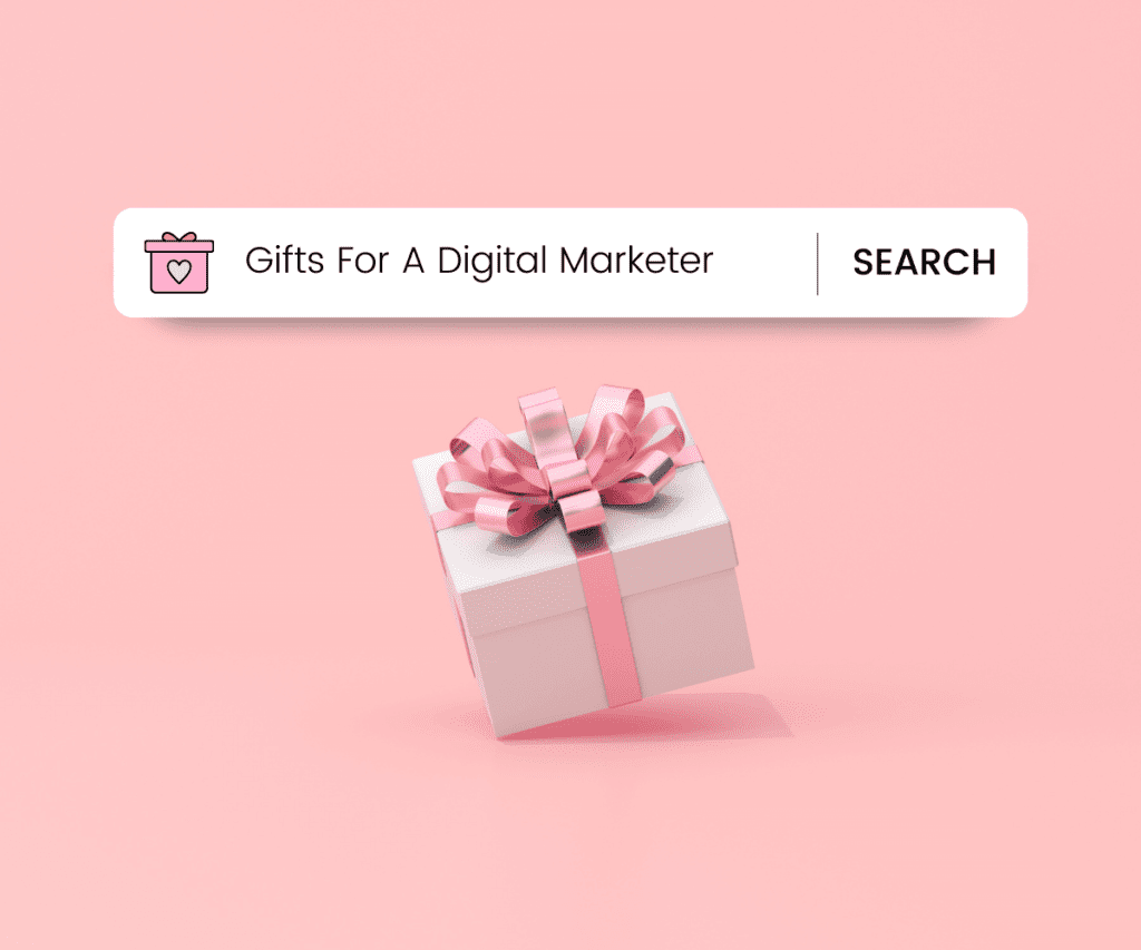 Christmas gift for a digital marketer searched in google with a pink present.
