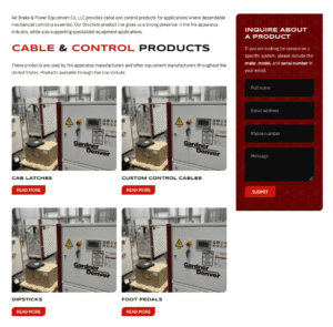 A product listings page from a recent website redesign featuring straightforward styling with a scrolling contact form for lead conversion